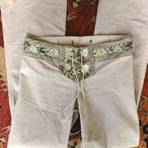 Vintage lace up cords embroidered